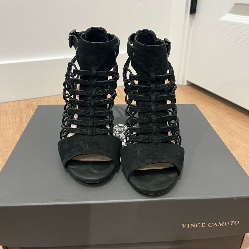 Vince Camuto Black Silk Goat Heels